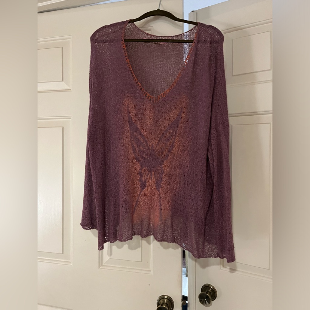 Aida Ley Crochet Bohemian Sweater With Butterfly Design. Nwot